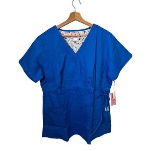 Koi by Kathy Peterson Womens Blue Mock Wrap Scrub Top 2X Side Tie Style 137 NWT